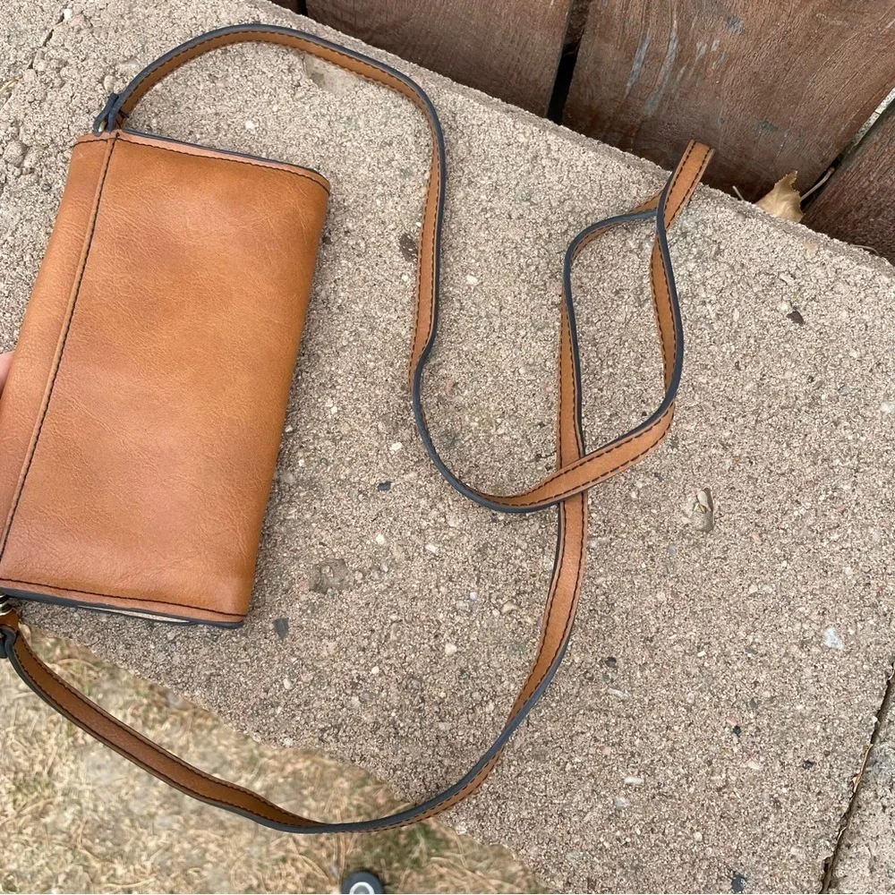 Women’s Brown Wallet Gold Logo and Shoulder Strap